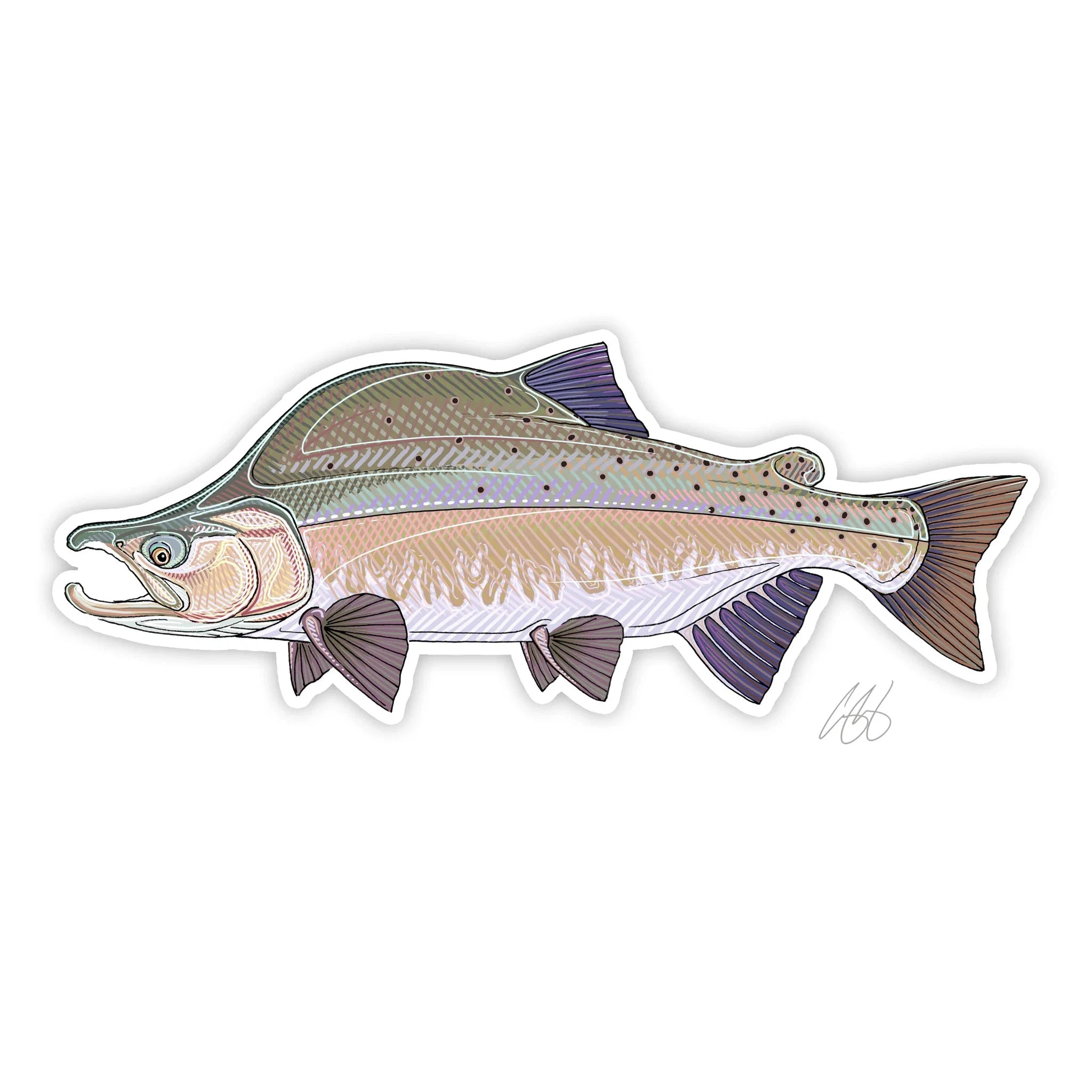 Fishing rod shore case-Underwood Pink Salmon Sticker