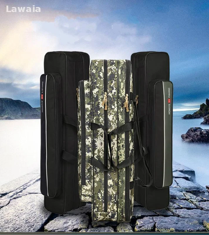 Fishing line spool tension-Lawaia Camouflage Fishing Gear Bag Black Handbag Bag Two Layers Length 75/85/100/110/120