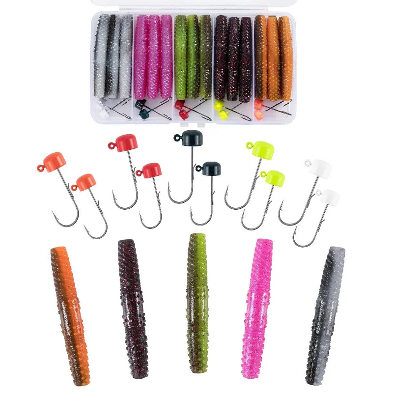 Fishing rod shore pouch-Dr.Fish 40pcs Worm Lure & Rig Jig Head kit (3/32-3/16oz)