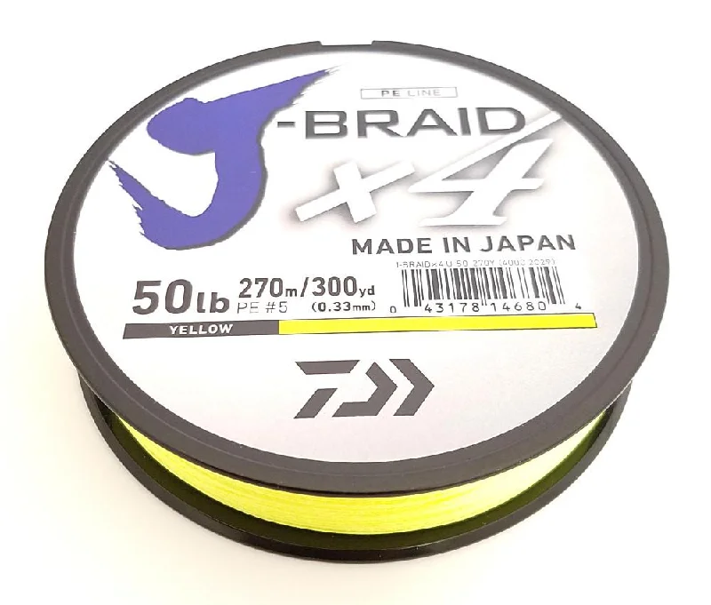 Fishing rod pond holder-Daiwa J-Braid X4 Braided Line 300 Yards Fluorescent Yellow