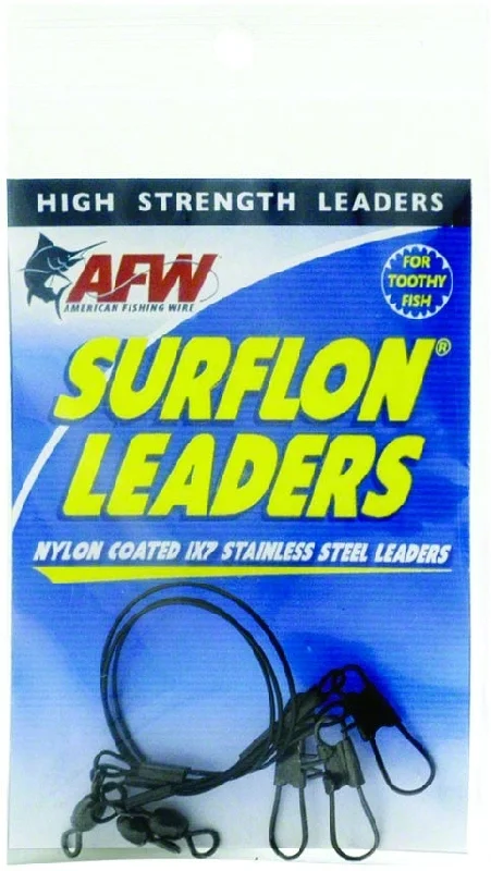 Fishing line durable balance-Surflon Leaders Nylon Coated 1X7 Stainless, Sleeve Swivel, Locksnap, 20 Lb 9 Kg Test, Black, 6 in