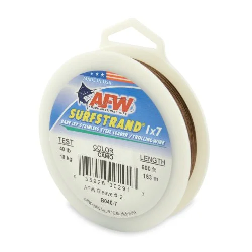 Fishing line cast balance-Surfstrand Bare 1X7 Stainless Steel Leader Wire 20Lb 9 Kg Test 011 in 028 Mm Dia Camo 30 Ft 9