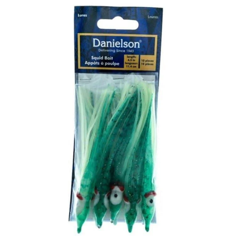 Fishing line knot stability-Danielson Squid Bait 4.5" Glow/Green Spl Qty 10