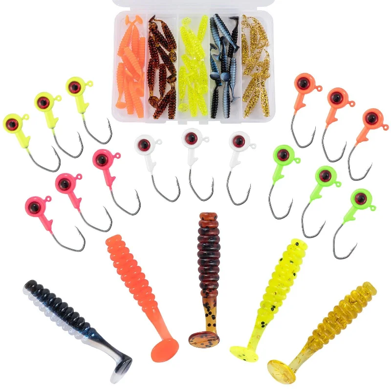 Fishing bait live firm-Dr.Fish 55pcs Crappie Lures Kit （15pcs jigs+40pcs Paddle Tails)