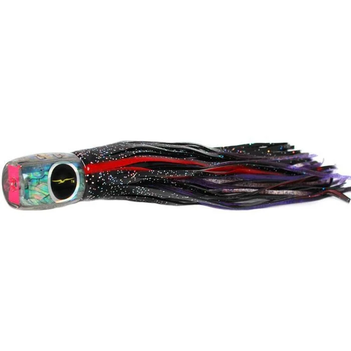 Fishing line knot hold-Black Bart Mahi Candy Medium Tackle Lure - Black Red/Purple Fleck