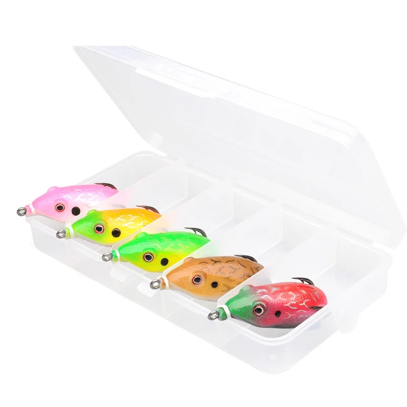 Fishing bait live reach-5.5cm/12.5g Soft Frog Fishing Lure Set Rubber Frog Bait Double Hooks Copper Spinner Blade Tackle Box