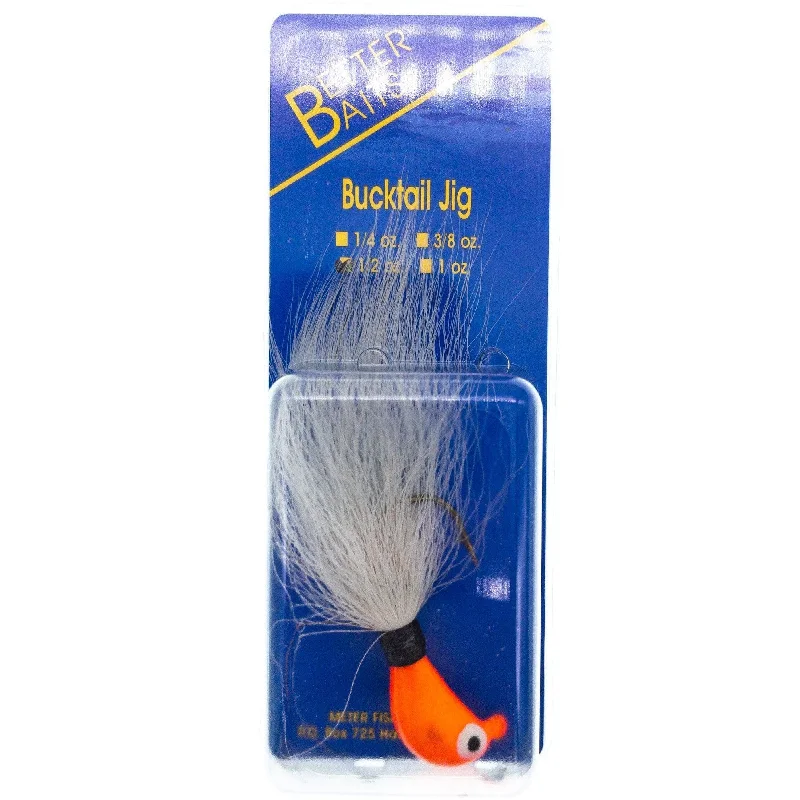 Fishing hook durable strength-Better Baits Bucktail Jig 1/2 oz Orange/White