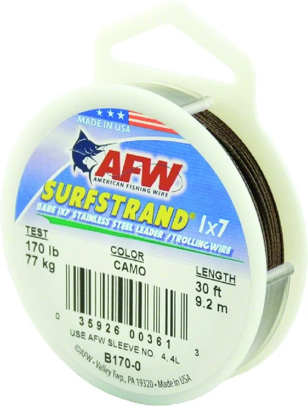 Surfstrand Bare 1X7 Stainless Steel Leader Wire 170Lb 77 Kg Test 033 in 084 Mm Dia Camo 30 Ft