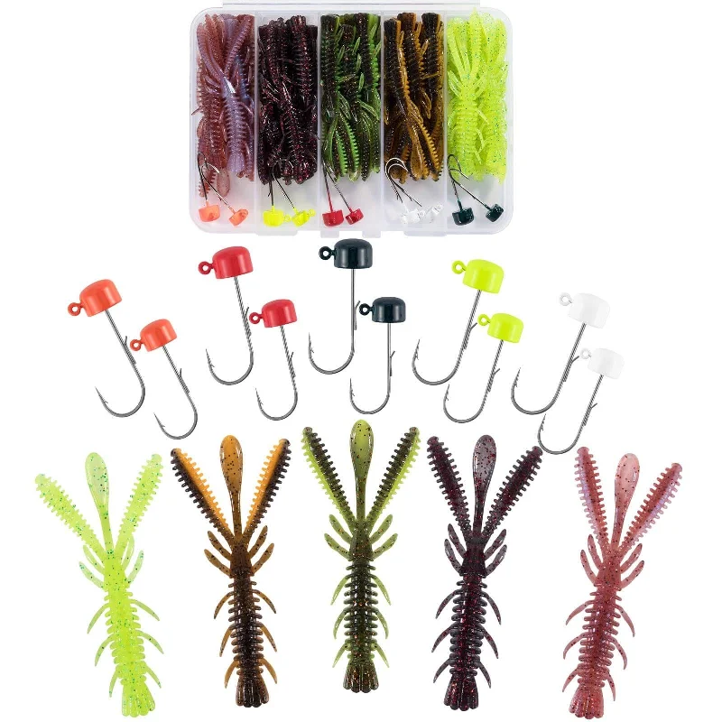 Fishing rod quick pouch-Dr.Fish 40pcs Crawfish Lure & Rig Jig Head kit (3/32-3/16oz)