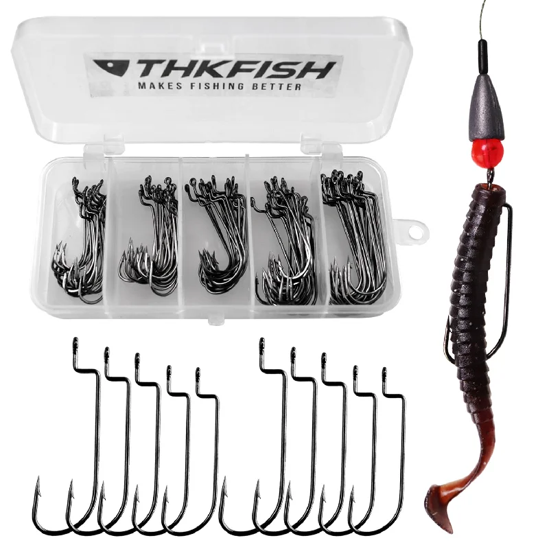 Fishing line smooth support-THKFISH 100PCS/50PCS Offset Worm Fishing Hooks