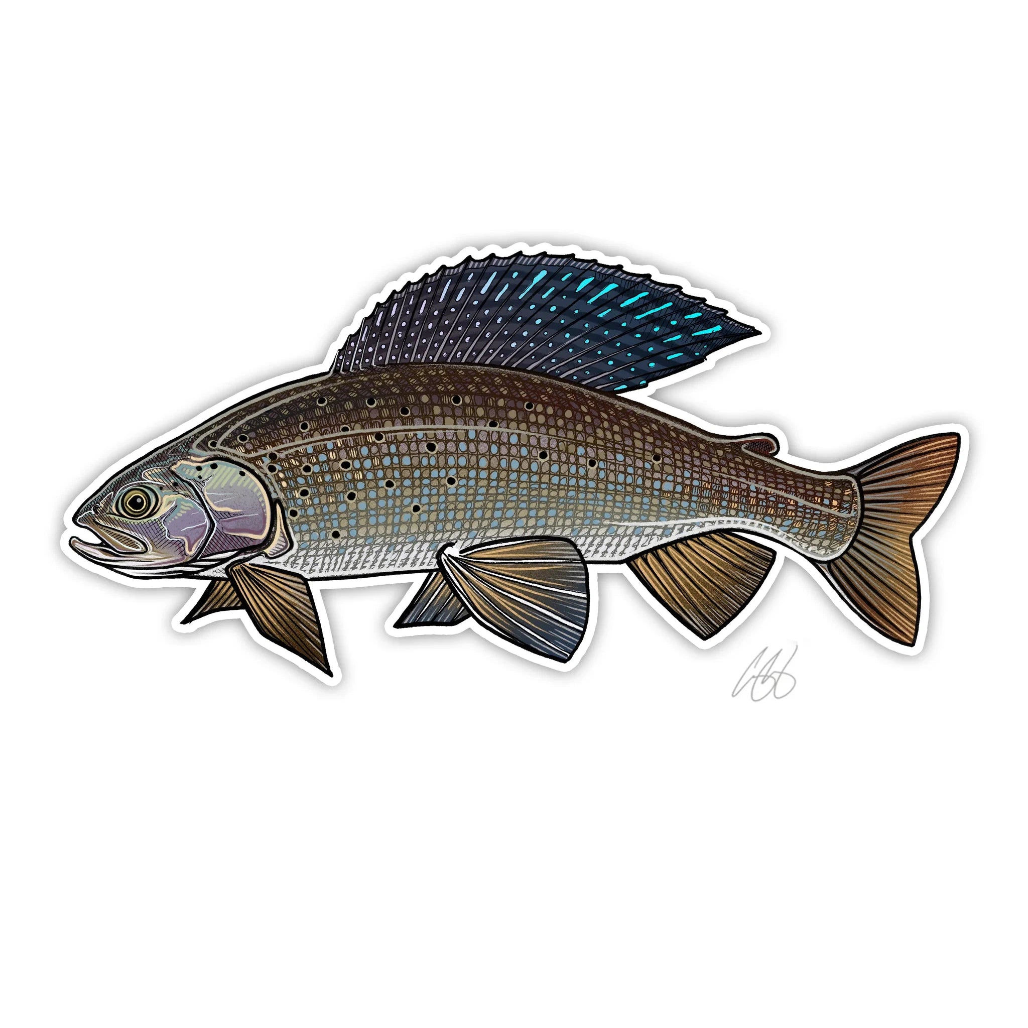 Fishing tackle rigid pouch-Underwood Grayling Sticker