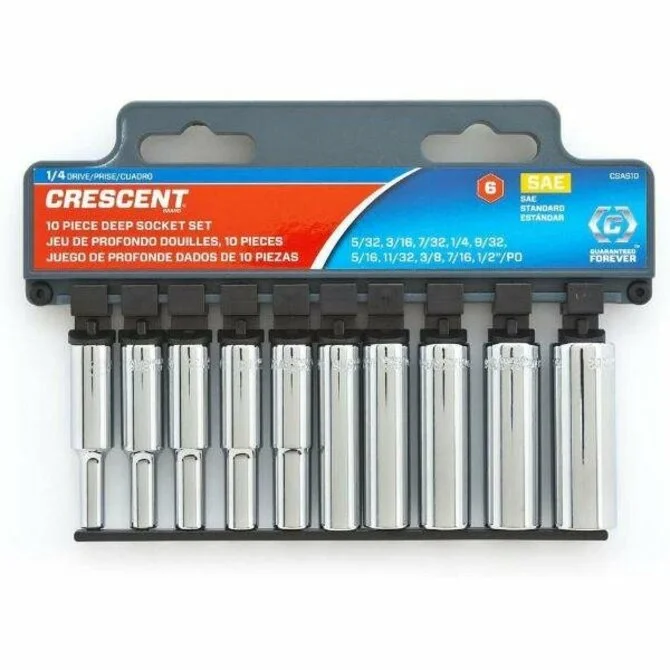 Fishing rod bank pouch-CRESCENT - 10 PC,6 Point Deep SAE Socket Set 1/4"