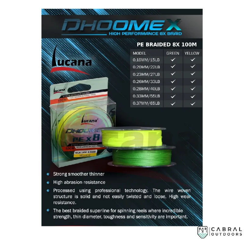 Fishing line smooth hold-Lucana Dhoomex PE X 8 100M Braided Line