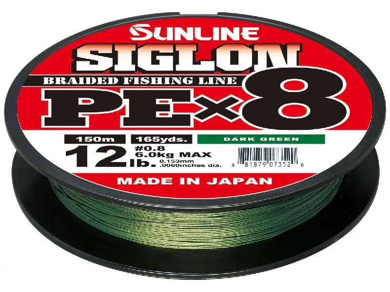 Fishing reel high strength-Sunline Siglon PEx8 Dark Green Braid - 165 Yard Spools