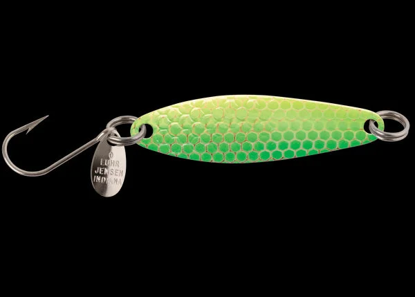 Fishing hook fine strength-Luhr Jensen Needlefish Trolling Spoon - 1-1/2' - Green Hot Scale UV