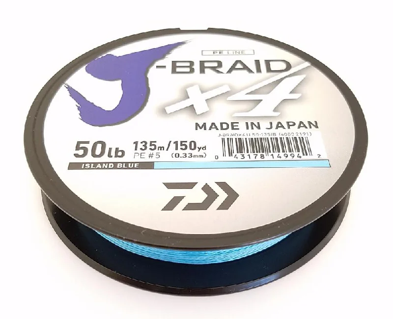 Fishing tackle padded case-Daiwa J-Braid X4 Braided Line 150 Yards Island Blue