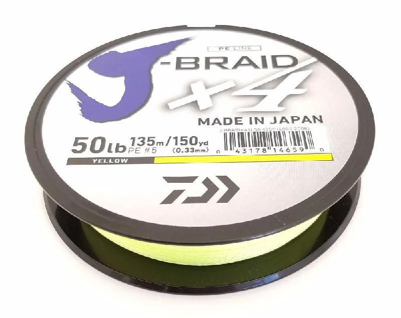 Fishing bait scent support-Daiwa J-Braid X4 Braided Line 150 Yards Fluorescent Yellow