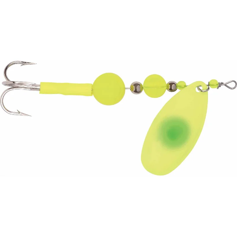 Fishing line spool strength-Yakima Bait Flash Glo Casting Spinner  1/2 Oz  Chartreuse Green Dot