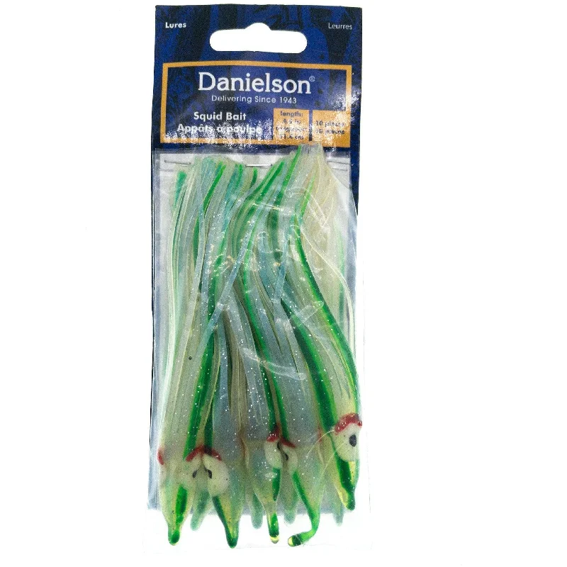 Fishing rod surf pouch-Danielson Squid Bait 4.5" UV Pearl Green Qty 10