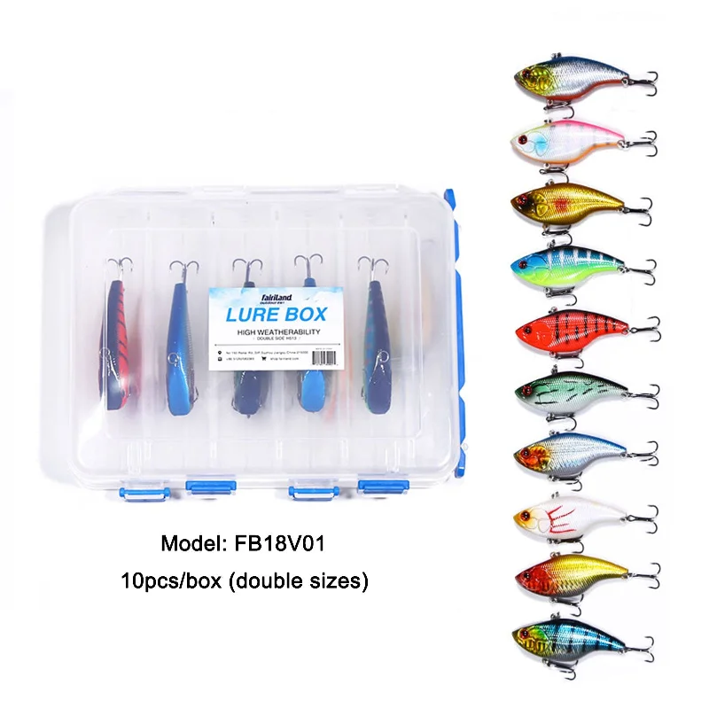 Fishing tackle padded case-10pcs 7cm/16g VIB Fishing Lures Two Treble Hooks ABS Plastic Artificial Sinking Hard Bait