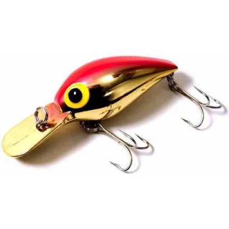 Fishing hook fine hold-Brad S L Il Wigglers Crank Bait  Gold/Fluorescent Red Back