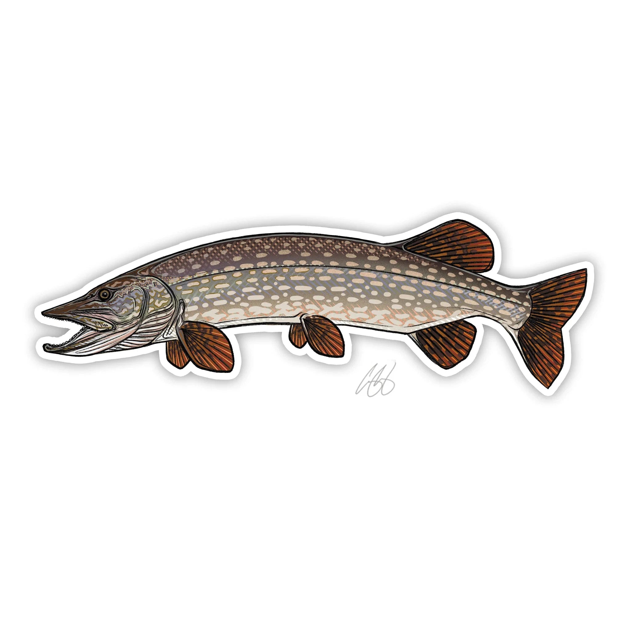 Fishing tackle stackable case-Underwood Pike Sticker